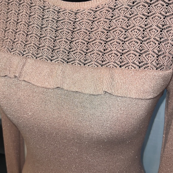 WHBM rose light pink metallic gold silver shimmer longsleeve sweater blouse XXSP - Picture 3 of 15